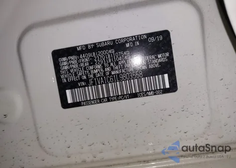 2020 Subaru Wrx Premium из США, поврежденный, VIN JF1VA1C61L9803558